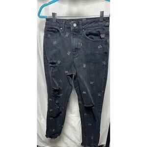 Tinseltown Mom Jeans Juniors Size 7, Black with Butterflies, Pockets, Rips